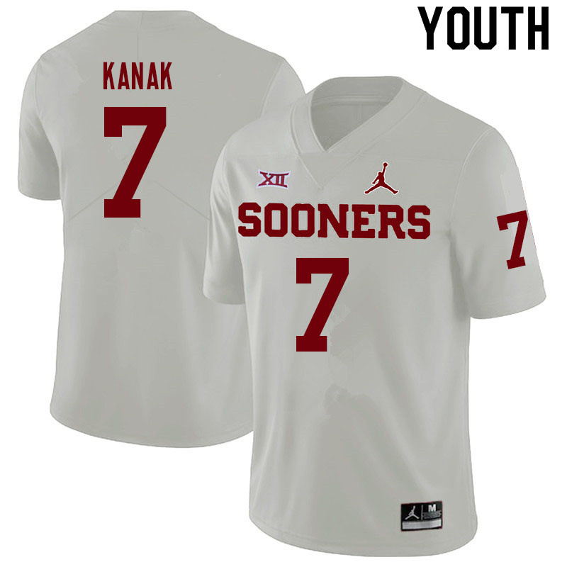 Youth #7 Jaren Kanak Oklahoma Sooners College Football Jerseys Sale-White - Click Image to Close